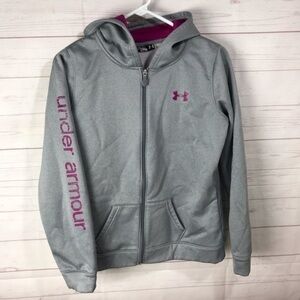 Under Armour Youth XL Grey Hooded Jacket Cold Gear Pink Full Zip